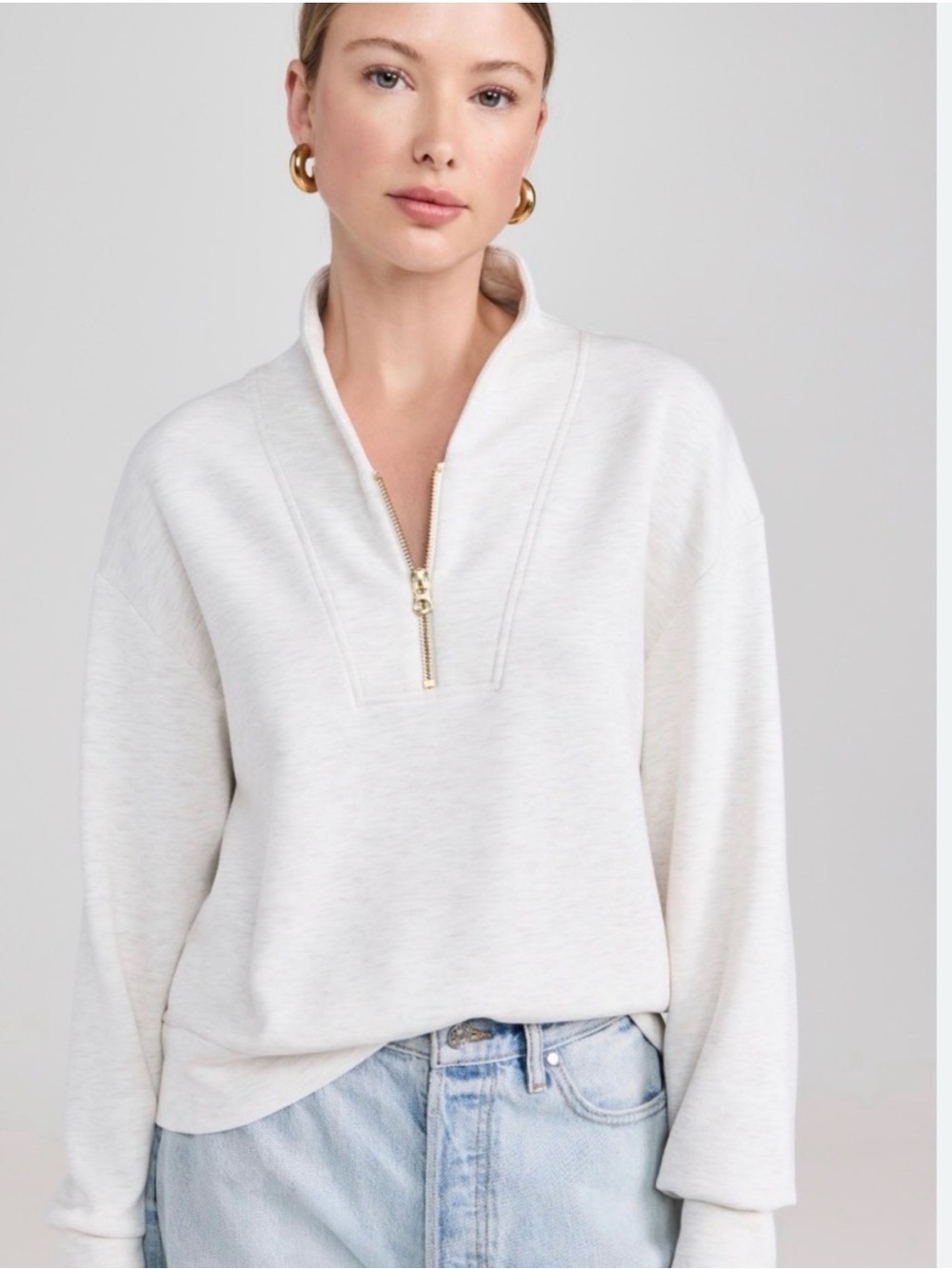 Varley Davidson Half-Zip Sweatshirt in Ivory Marl Sz Small